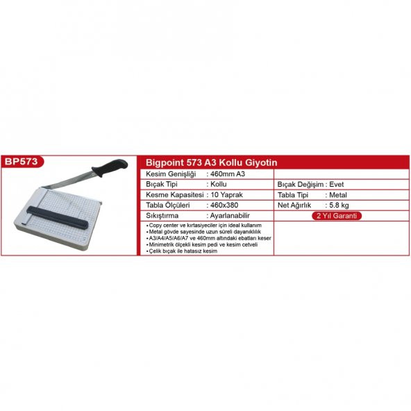 Bigpoint A3 Kağıt Kesme Makinesi (Kollu Giyotin) - Resim 2