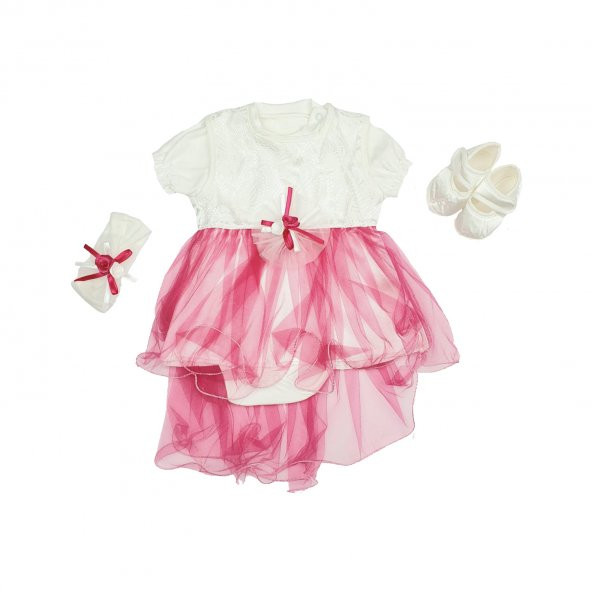 Kız Bebek Dantelli Elbiseli Mevlüt Takımı 0-3 Ay Pembe - C72441