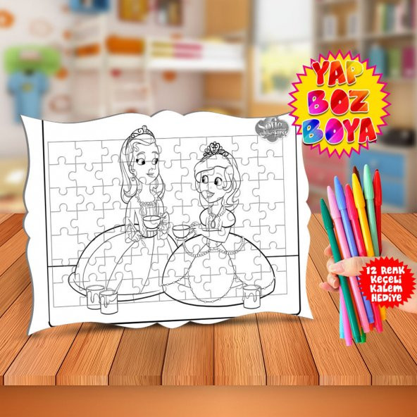 Prenses Sofia ve Kız Arkadaşı Çocuk Boyama Puzzle Tablo-pr54