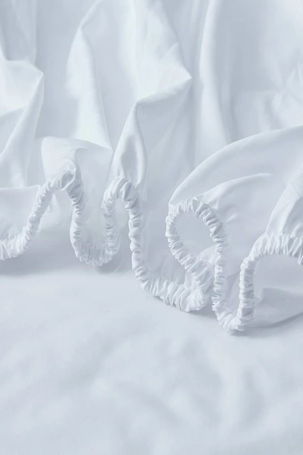 Çift Kişilik %100 Pamuklu Penye Lastikli Çarşaf | Beyaz - 7