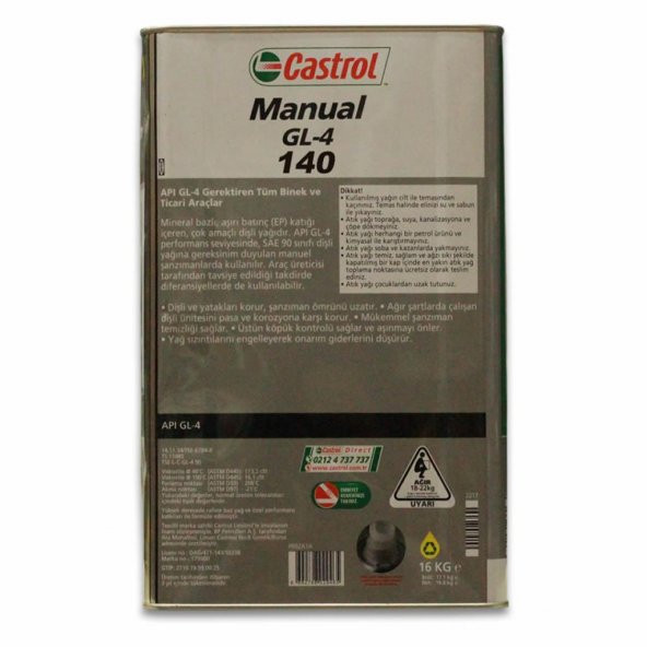 Castrol Manual 140 16 Kg GL-4 Şanzıman ve Diferansiyel Yağı - Resim 3