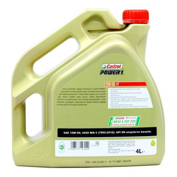 Castrol Power 1 4T 15W-50 4 Lt 4 Zamanlı Motosiklet Yağı - 4