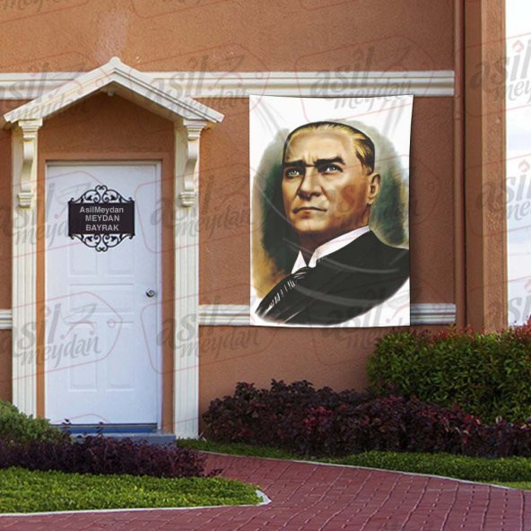 Gazi Mustafa Kemal Atatürk - Yağlı Boya Efekti - Portre - Sivil Poster Bayrağı 100x150 cm
