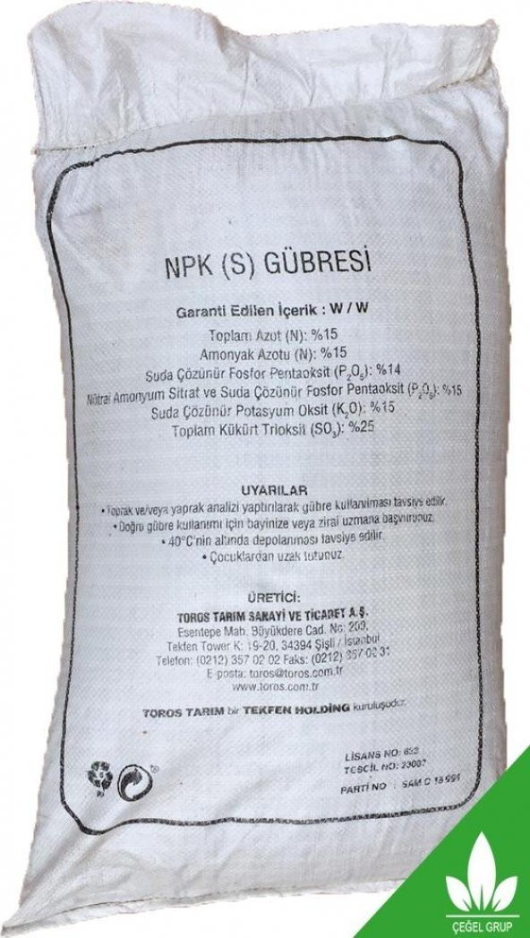Toros 15 15 15 Kompoze Gübre Yüzde 25 Kükürtlü 50 Kg - 2