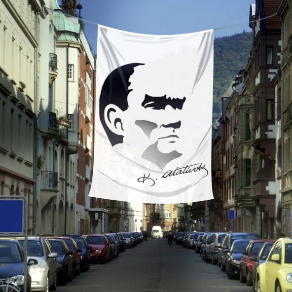 Siyah-Beyaz Mustafa Kemal Atatürk Silüeti Poster Dış Cephe Bayrak-4x6metre - 1