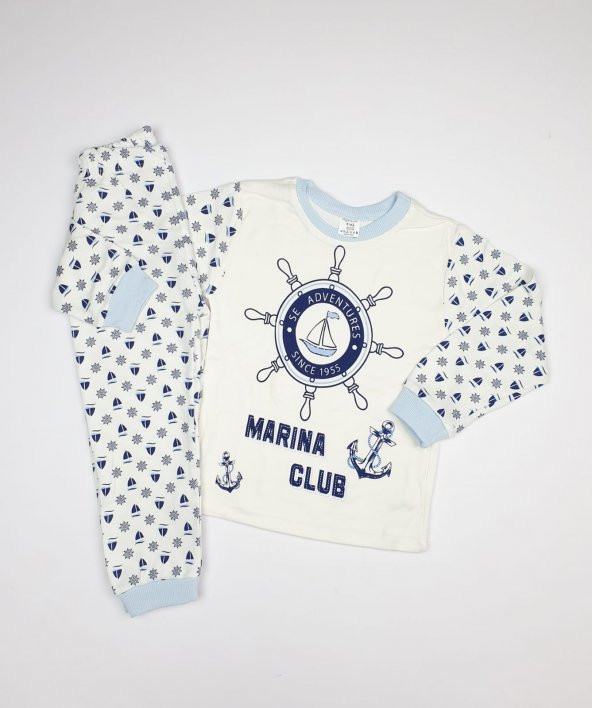 Erkek Bebek Gemi Dümeni Modelli Pijama Takımı 4-6 Yaş Lacivert - C66748-6