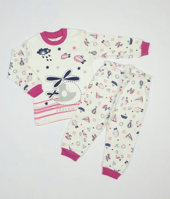 Kız-Erkek Bebek Zeplin Modelli  Pijama Takımı 1-3 Yaş Pembe - C70840-8