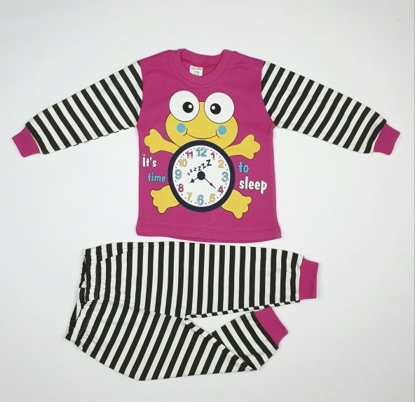 Kız Erkek Bebek Minik Kurbağa Modelli Pijama Takımı 1-3 Yaş Pembe - C70840-10