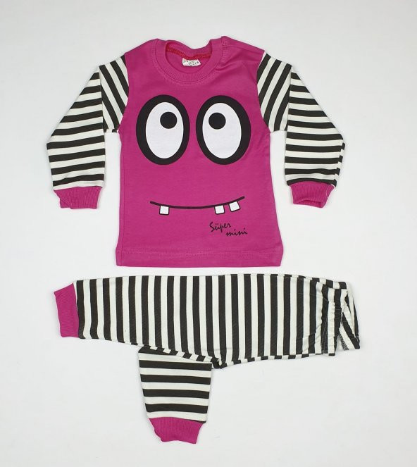 Kız Erkek Bebek Çizgili Pijama Takımı 1-3 Yaş Pembe - C70840-14