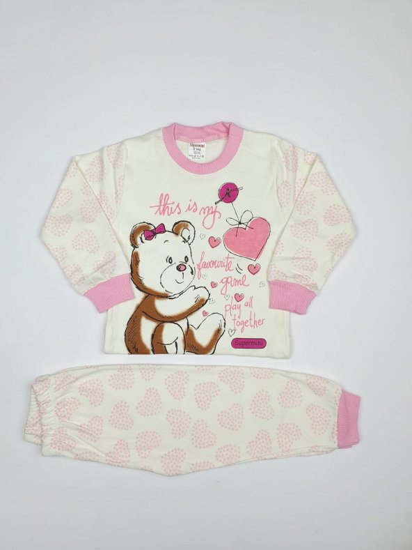 Kız - Erkek Bebek Sevimli Ayıcık Modelli Pijama Takımı 1-3 Yaş Pembe - C70840-16