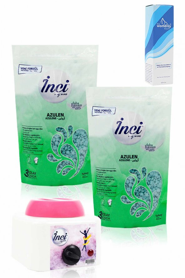 İnci Ağda 2 Paket - Azulen Hassas Ciltler İçin + Ağda Makinesi + Tüy Azaltıcı Sprey