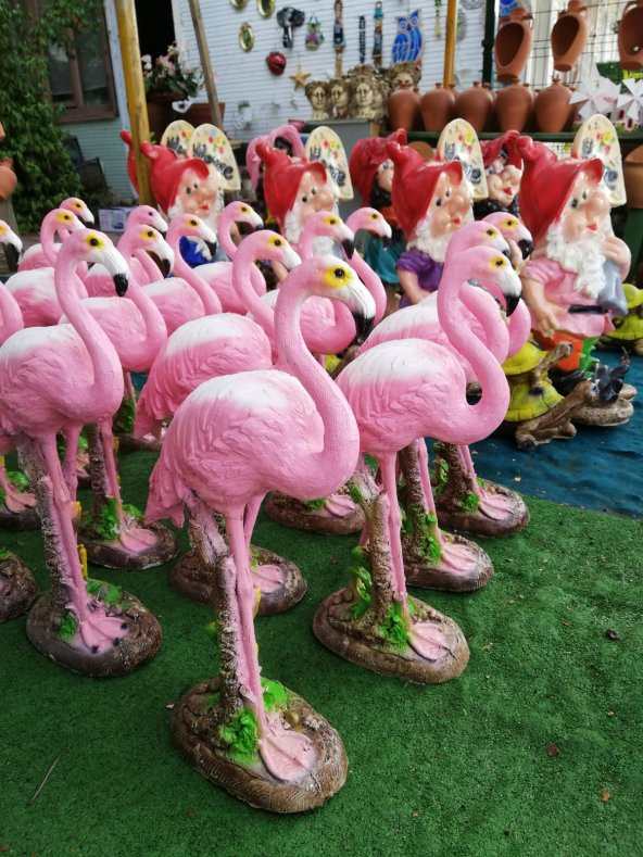 Pembe Fuşya Flamingo Uzun Büyük Ev ve Bahçe Heykel Biblo