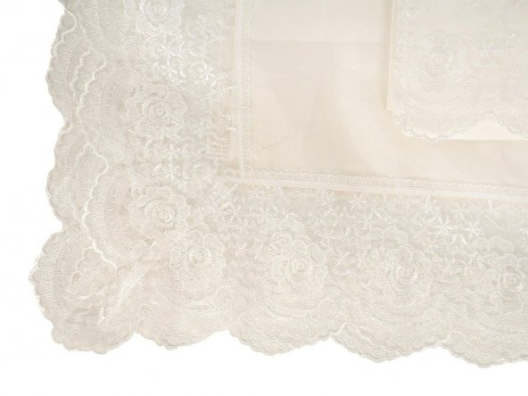 Fransız Güpürlü Kure Saten Havlu Bohça 2li Set Krem - Resim 2