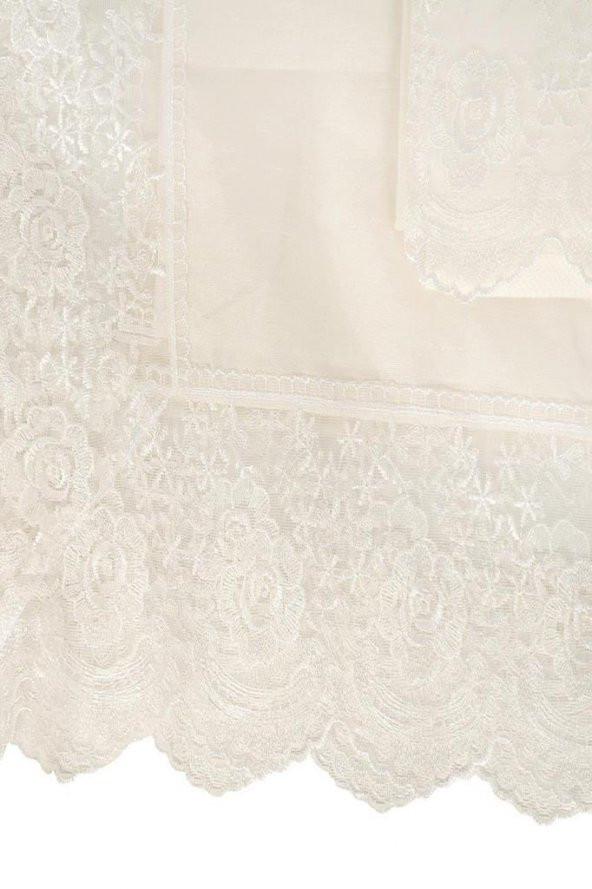 Fransız Güpürlü Kure Saten Havlu Bohça 2li Set Krem - Resim 4