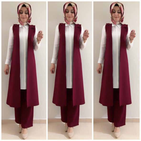 bayan yelek pantolon takım k20 bordo renk - 1