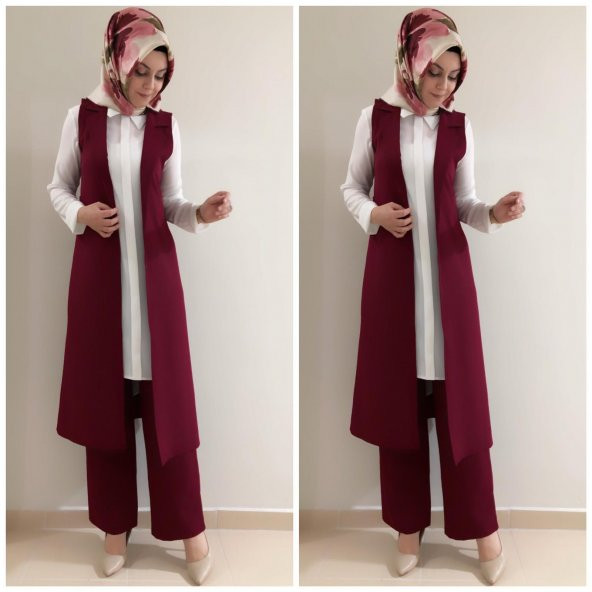 bayan yelek pantolon takım k20 bordo renk - 2