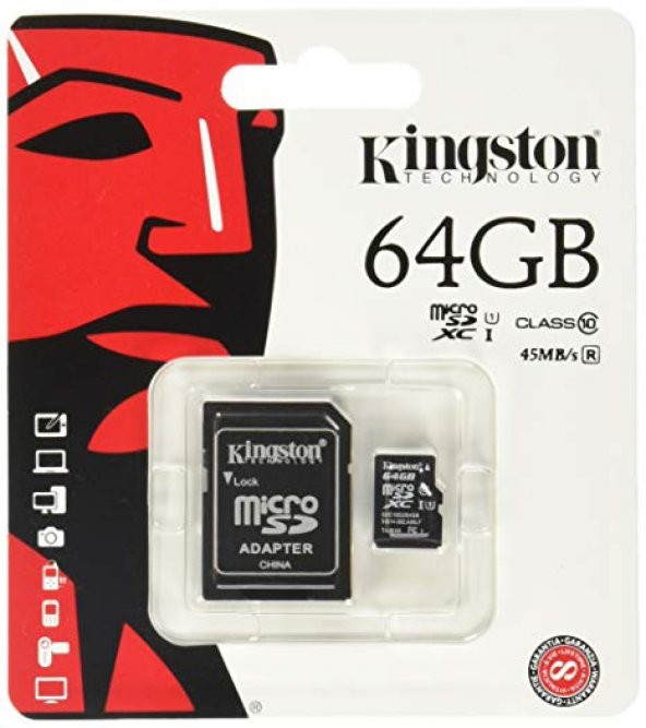 Kingston Canvas 64 GB Class 10 HD Video 80MB/s Okuma Hızlı MicroSD Hafıza Kartı