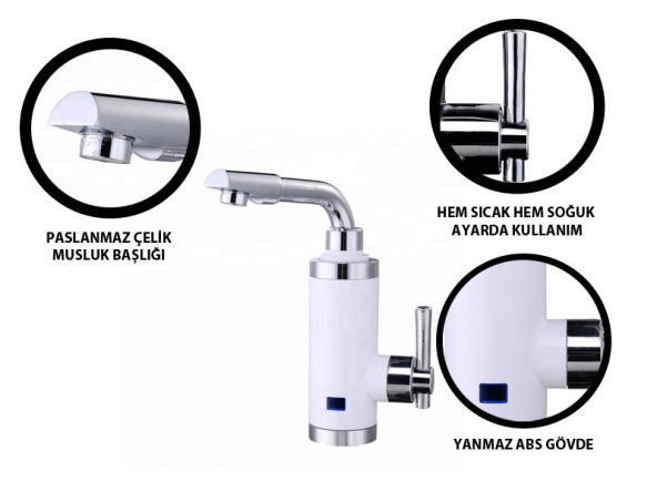 Elektrikli Sıcak Musluk Ani Su Isıtıcı Termal Şofben Musluk ASG-5B - 2