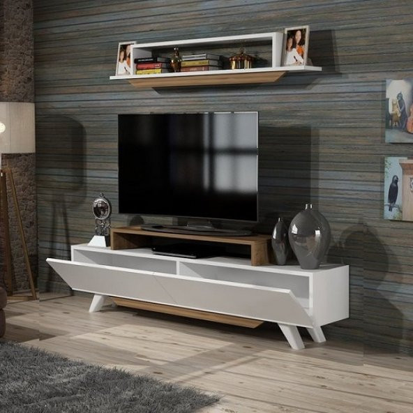 BMdekor TV Ünitesi Herry Beyaz Ceviz 150 cm - 2
