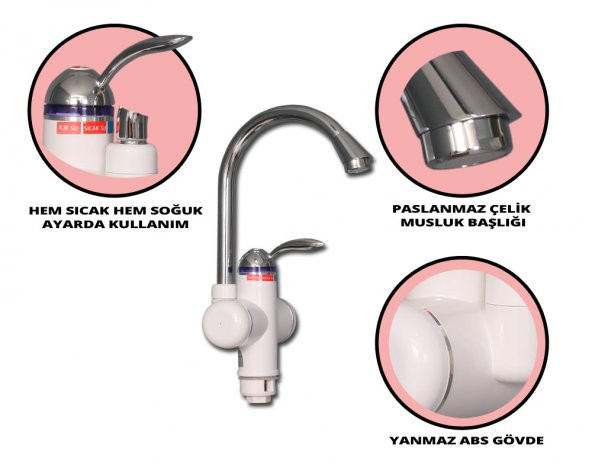 Elektrikli Sıcak Musluk Ani Su Isıtıcı Termal Şofben Musluk ASG-1B - 3