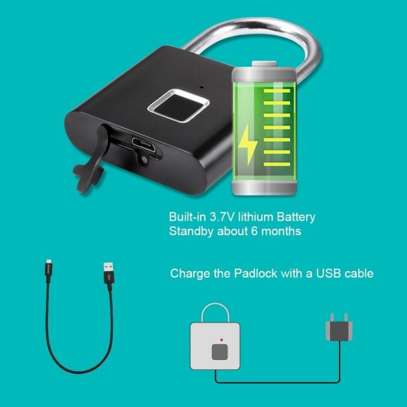 Schulzz Anahtarsız Parmak İzi Okuyuculu Akıllı Kilit Usb Şarjlı - 4