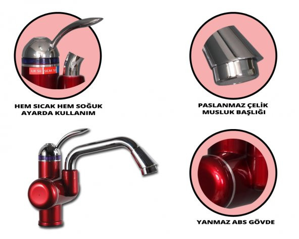 Elektrikli Sıcak Musluk Ani Su Isıtıcı Termal Şofben Musluk ASG-2K - 3