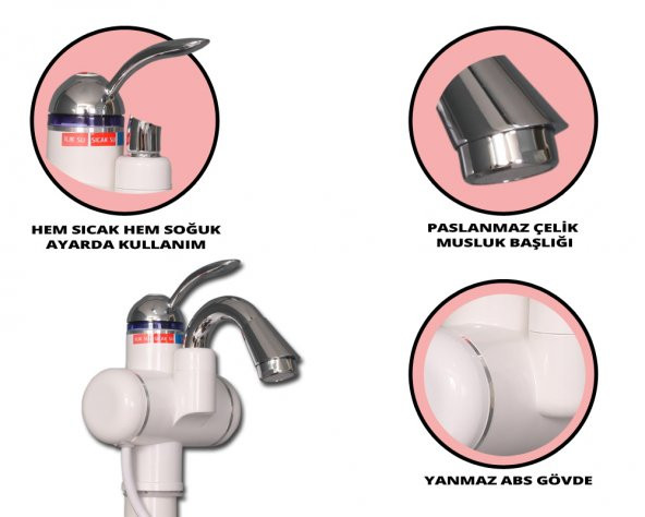 Elektrikli Sıcak Musluk Ani Su Isıtıcı Termal Şofben Musluk ASG-3B - 3