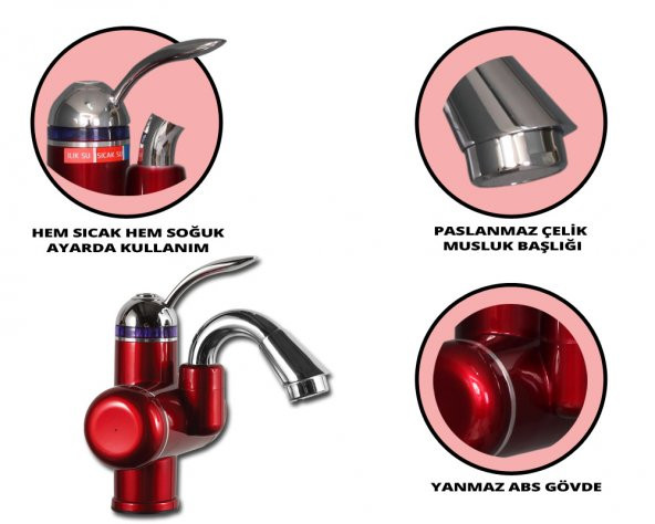 Elektrikli Sıcak Musluk Ani Su Isıtıcı Termal Şofben Musluk ASG-3K - 2