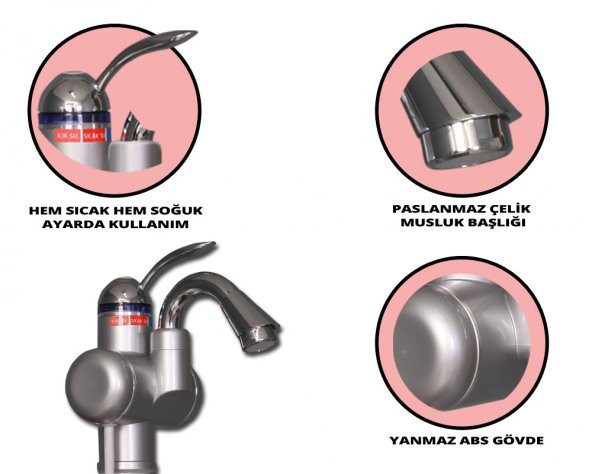 Elektrikli Sıcak Musluk Ani Su Isıtıcı Termal Şofben Musluk ASG-3S - 2