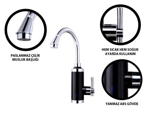 Elektrikli Sıcak Musluk Ani Su Isıtıcı Termal Şofben Musluk - 379755889 - 2