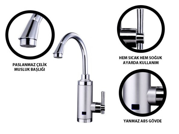 Elektrikli Sıcak Musluk Ani Su Isıtıcı Termal Şofben Musluk ASG-4S - 2