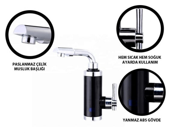 Elektrikli Sıcak Musluk Ani Su Isıtıcı Termal Şofben Musluk ASG-5P - 3