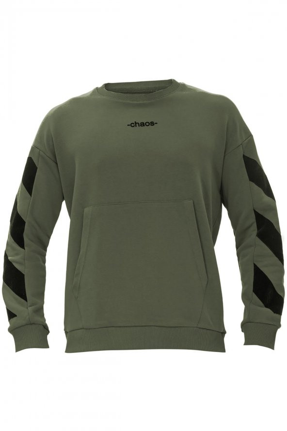 Karinmoda Erkek Baskılı Sweatshirt, Kanguru Cepli Haki - 8