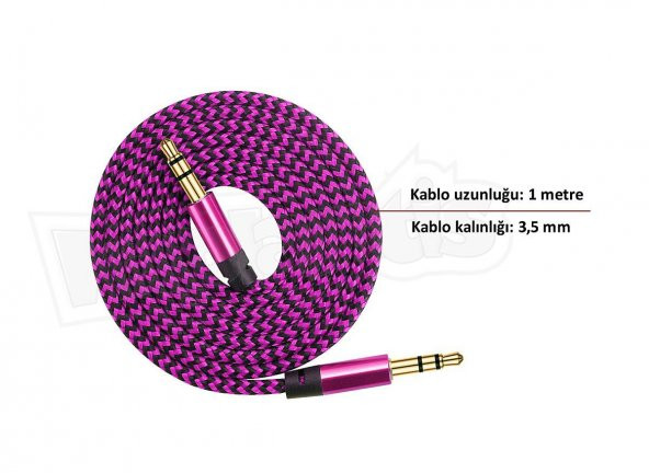 Diwu AUX Stereo 3.5mm Data Ses Örgü Kablo Pembe - 3
