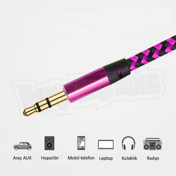 Diwu AUX Stereo 3.5mm Data Ses Örgü Kablo Pembe - 5