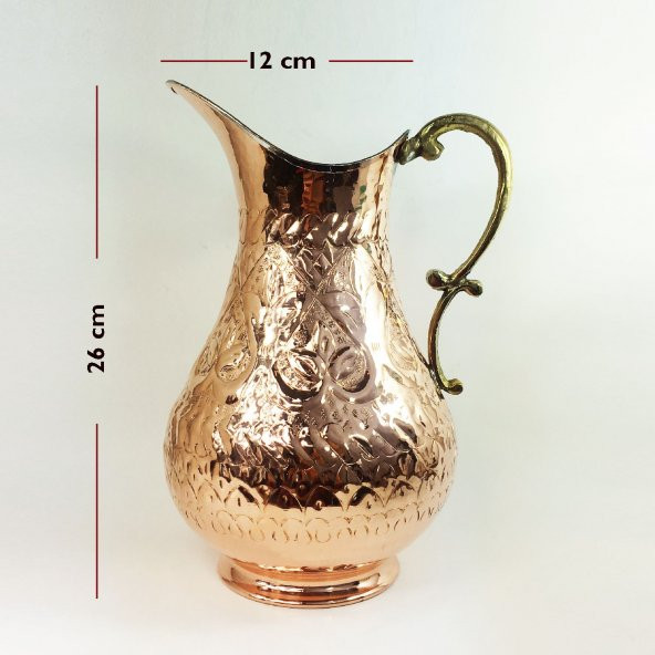 Shark Anadolu El İşi Kabartma Bakır Sürahi - 6