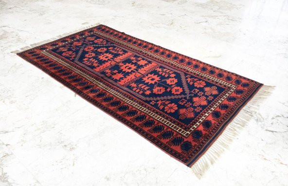 Balıkesir Sındırgı Yağcıbedir El Dokuması Kök Boya Yün Halı 117 x 225 - 2