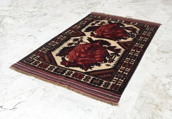 Afgan Berceste Sumak Kilim Üzerine Kabartma El Dokuması  Yün Halı 128x188 - 4