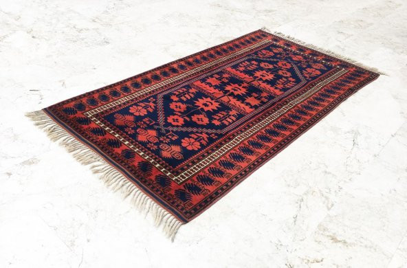 Balıkesir Sındırgı Yağcıbedir El Dokuması Kök Boya Yün Halı 117 x 225 - 4