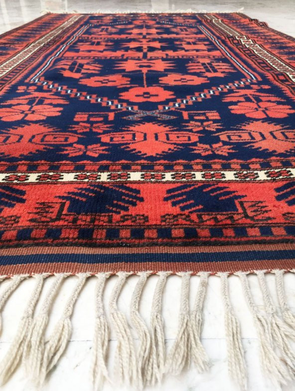 Balıkesir Sındırgı Yağcıbedir El Dokuması Kök Boya Yün Halı 117 x 225 - 5