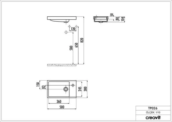 Creavit Elmas Lavabo 30*50 TP026 - 2