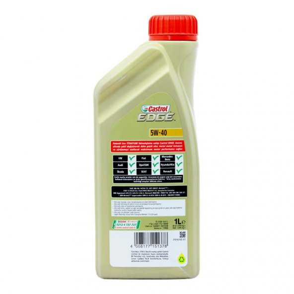 Castrol Edge Titanium 5W-40 1 Lt Tam Sentetik Motor Yağı (6 Adet) - Resim 4