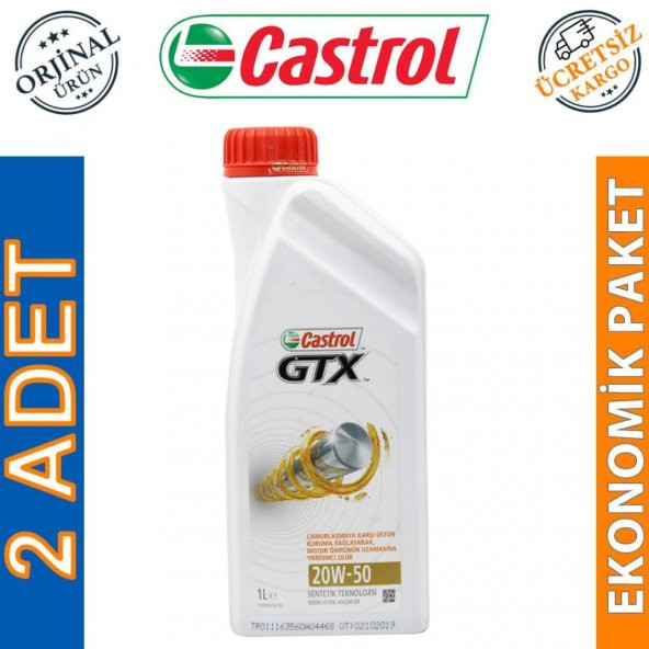 Castrol GTX 20W-50 1 Litre Sentetik Motor Yağı (2 Adet)