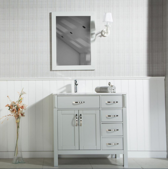 OTTO Fulya Acik Gri 92 cm Mermer Tezgah Dahil Banyo Dolabı - 5