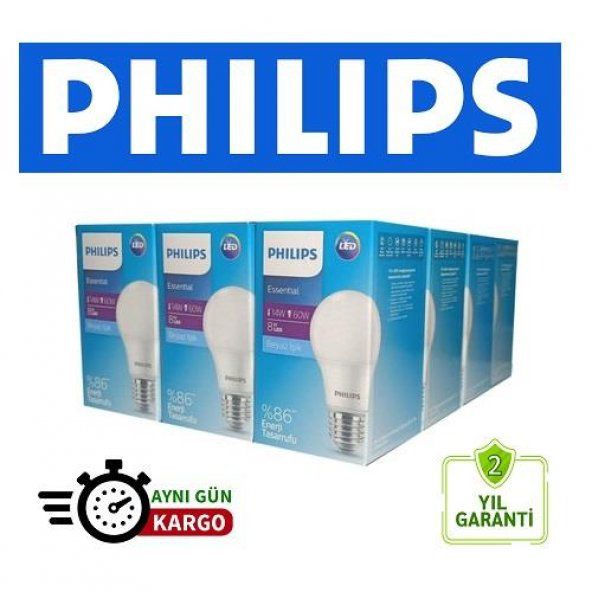 Philips Essential 8W E27 Duylu Led Ampul 6500K Beyaz Işık 12 Adet