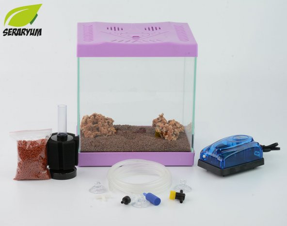 Mor Mini Akvaryum Seti - Filtreli Hava Motorlu Komple Set