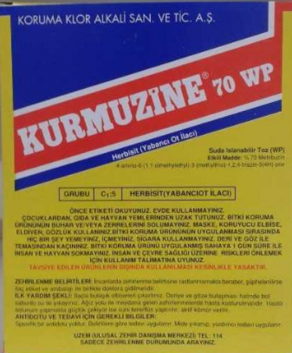 Kurmuzine 70 Wp  Domates, Patates, Soya Yabancı Ot Kurutma İlacı 500 Gr
