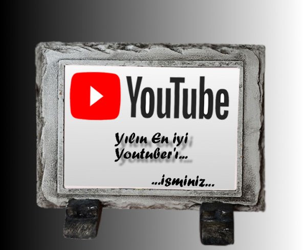 Youtube,Youtuber- Eskitme Siyah Doğal Taş Çerçeve,Özel HD Baskı