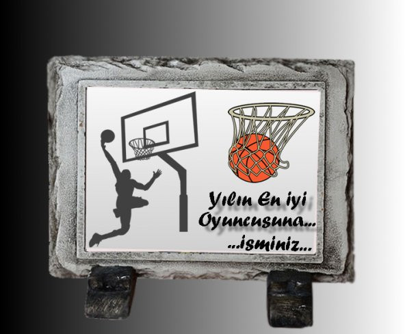 Basketbol - Eskitme Siyah Doğal Taş Çerçeve,Özel HD Baskı