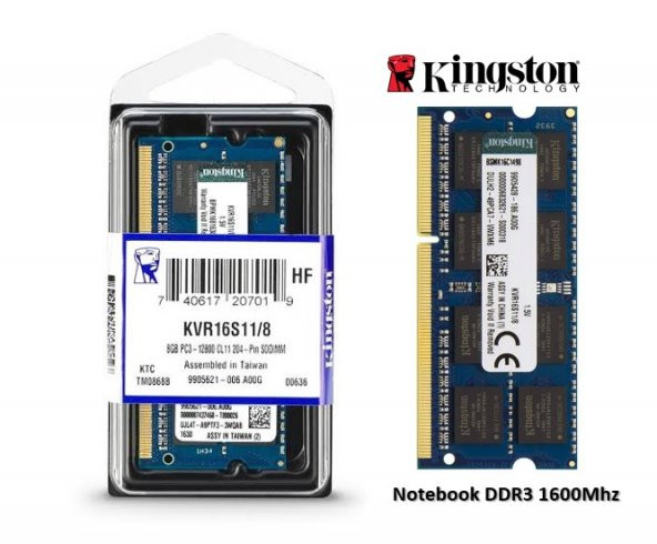 Kingston 8GB 1600MHz DDR3 SODIMM Notebook KVR16S11/8 Bellek